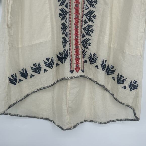 Johnny Was Biya Boho Tunic Top Cream Embroidered Pockets Hippie Sheer Size L - Picture 6 of 10